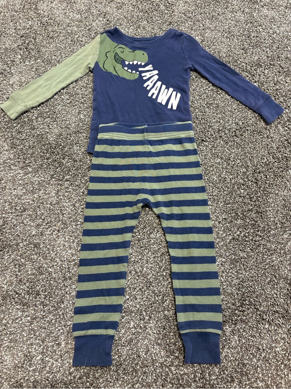 Old Navy Kids Navy and Green Dinosaur Stripe Pajama Set